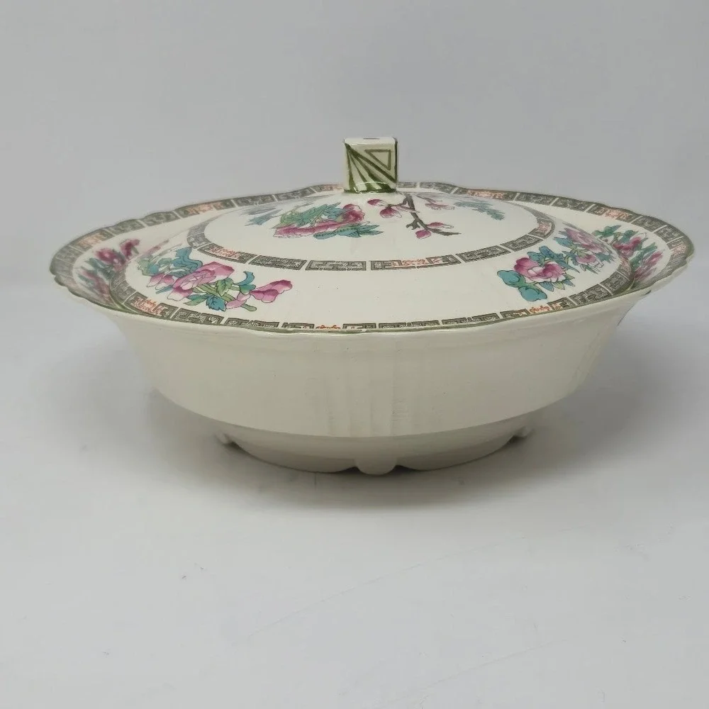 Vintage Myott Staffordshire Indian Tree Round Covered Vegetable Dish Tureen 10